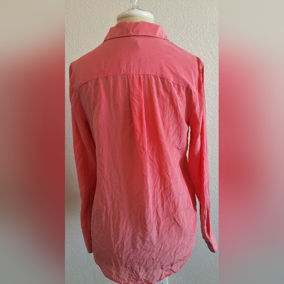 100% SILK ANN TAYLOR Button Up Long Sleeve Pocket Shirt/ Blouse Med Pink - Picture 9 of 13